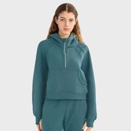 Femmes Surdimensionné Sweat À Capuche De Sport Lu-18 Demi-Zip Tenues De Yoga Manteau À Manches Longues Fitness Entraînement Veste À Capuche Haute élasticité Pull À Col Rond G 37