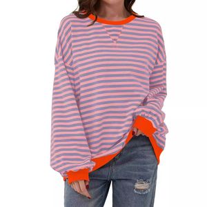 Vrouwen oversized gestreepte kleurblok lange mouw bemanning nek sweatshirt casual losse pullover y2k shirt top 2404033