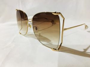 Femmes lunettes de soleil surdimensionnées Perle Gold Metal Frame brun gradient Sunframe Shades Sonnenbrille Sunnies Gafas de Sol Uv400 Eyewear avec boîte