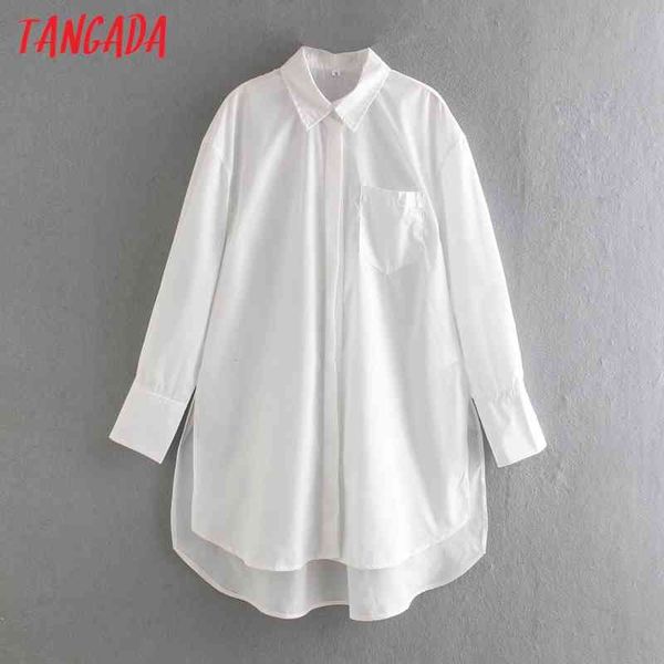 Mujeres camisas blancas de gran tamaño de manga larga sólido Turn Down Collar Boy Friend estilo blusa Tops QJ07 210416