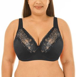 Vrouwen Gewatteerde Kant Bras Onderwier volledige dekking Sheer Ondersteunende Kant Bra Top Plus Size 40 42 44 48 50 52 DD DDD E F G COP 210623