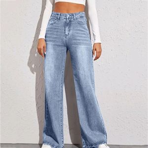 Femmes pantalon adolescent filles jean taille haute Denim pantalon jambe large Denim vêtements bleu jean Vintage qualité Slim Wasit droite