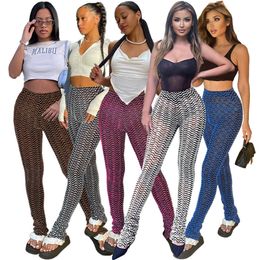 Damesbroek 2023 Leer Spring Summer Designer Kleding Butt Lift High Taille Ripple Print Gebreide Casual gestapelde broek voor vrouwen