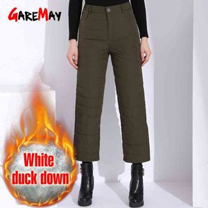 Dames Broek Capris Hoge Taille Winter Dikke Warme Eend Down Wide Leg Broek Zwart Pantaloon Woman Pant Plus Size 210428