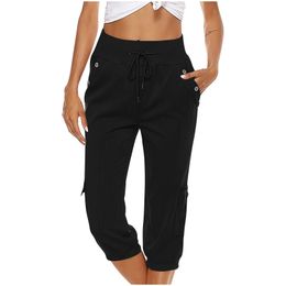 Pantalon féminin Capris Page de plage d'été Cotton Capris 3/4 Pantalon de yoga Pantalon élastique Pantalon décontracté recadré plus taille S-5XL