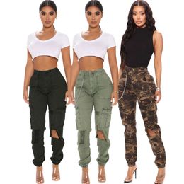 Designer de pantalons pour femmes 2023 Nouvelle mode slim camouflage imprim￩ de poche conception de poche confortable Salopes ￩lastiques d￩contract￩es 3 couleurs s-xxl