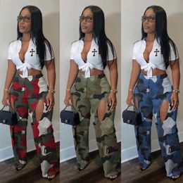 Femmes pantalons concepteur nouvelle mode numérique haute définition imprimé trou croisement vêtements de travail Tube droit pantalon 3 couleurs