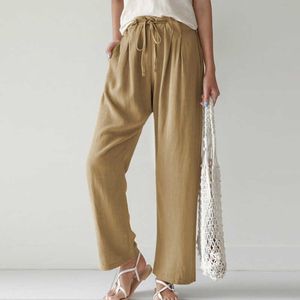 Femmes pantalons mode lin coton solide taille élastique pantalon femme grande taille cheville longueur pantalon été pantalons décontractés 210709