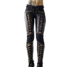 Pantalon femme Punk Rock pantalon crayon en simili cuir 240123