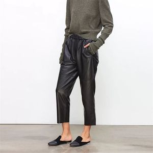 Femmes Pantalons En Cuir Véritable Tousers Taille Haute Harem Plus La Taille Élastique Streetwear 211118