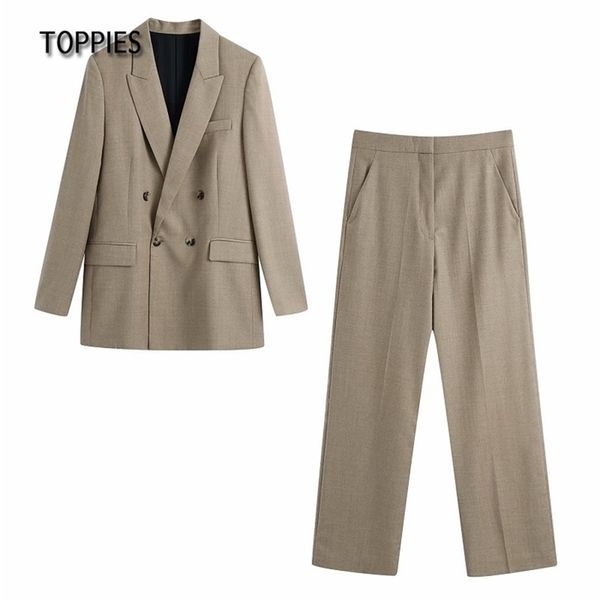 Femmes pantalons ensemble bureau dames deux pièces costume Blazer et femme veste taille haute pantalon 210421