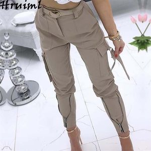 Vrouwenbroek Slim Pocket Effen Kleur Streetwear Vrouwelijke Mode Casual Plus Size S-5XL Zipper Tie Voeten Broek 210925