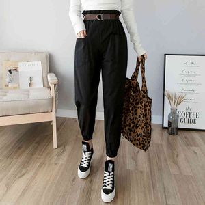 Vrouwen broek lente zomer mode vrouwelijke effen hoge taille losse haremb broek potloodbroek casual zwart streetwear 210428