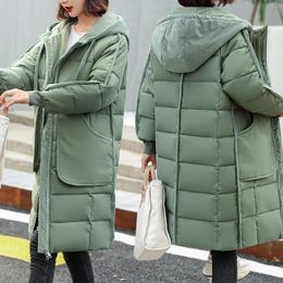 Vrouwen parka's winter aankomst oversized capuchon jas vrouwelijk Koreaanse grote zak vaste katoenpadded lange jas 201201