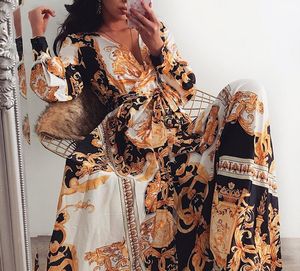 Femmes robe de soirée Boho Wrap été col en v Lond robe vacances Maxi robe d'été ample imprimé fleuri à manches longues robes élégantes