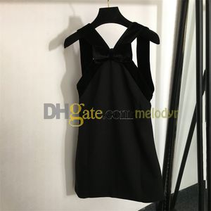 Dames feestjurk Designer zwarte halterjurk fluwelen patchwork mouwloze slanke rokken sexy rugloze jurk met strik
