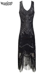Robe de fête pour femmes Robe Femme 1920 Great Gatsby Flapper Sequin Fringe midi robe Vestido Summer Art Deco Retro Black Robe Y1901179382393