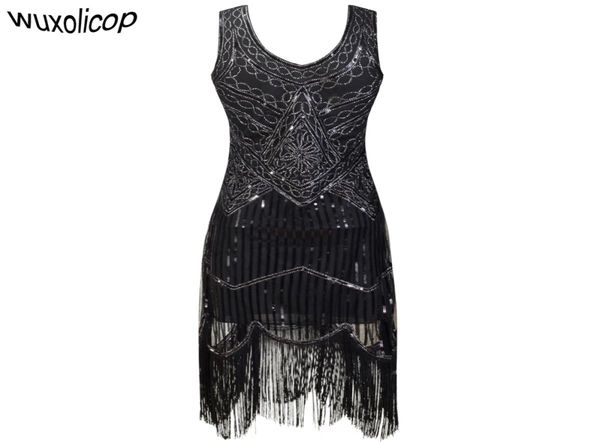 Vestido de fiesta para mujer Robe Femme años 20 Gran Gatsby Flapper Lentejuelas con flecos Vestido a media pierna Vestido de verano Art Deco Retro Vestido negro Y1901178635656