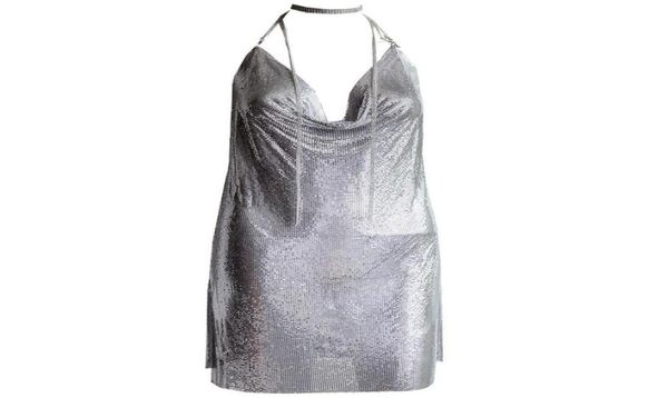 Vestido de fiesta para mujer Sexy Club Kendall Jenner Vestidos Diamond Halter Silver Elegant Deep V Backles 2205066124934