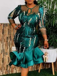 Robes de fête des femmes Mesh Voir à travers les paillettes africaines Célébrez la gaine en trois quarts de manches du soir robe princesse Womans 240226