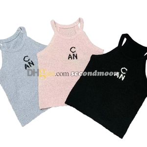 Femmes lettres Jacquard débardeur luxe tricoté t-shirt col rond tricots t-shirt respirant sans manches gilet