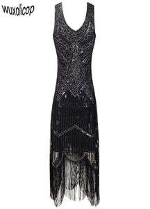 Femme Party Robe Femme 1920S Great Gatsby Flapper Sequen Fringe Midi Vestido Summer Art Deco Retro Black Robe Q1904257785924