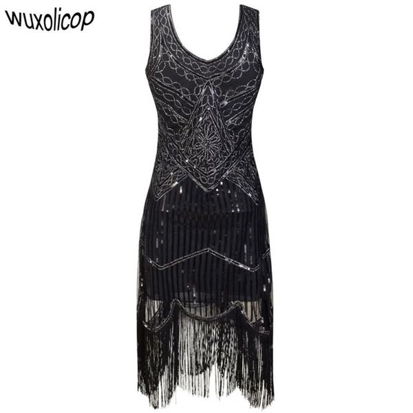 Vestido de fiesta para mujer Femme 1920s Great Gatsby Flapper Lentejuelas Fringe Midi Vestido Verano Art Deco Retro Vestido negro Q190417300P