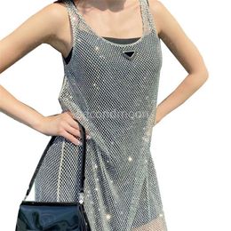 Abiti sexy da festa per le donne Abiti scollati con strass scintillanti Stilisti Set da 2 pezzi Gonna gilet senza maniche da donna267a