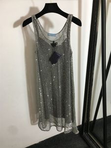 Dames feest sexy jurken bling rhinestone hollow out jurk trendy mode zomer glanzende tieners meisjes 2 stks set mouwloze vest -rokken