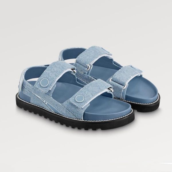 Femme Paseo Flat Comfort Sandals Designer Canvas Slides Noir Bleu