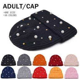 Femmes perle tricoté chapeaux hiver Crochet tricot casquettes mode diamant Ski chaud bonnet chapeau de fête 10 styles DD723