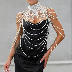 Collier châle en perles pour femmes, chaîne de corps, Sexy, col perlé, épaule, soutien-gorge, haut, pull, robe de mariée, bijoux, 231225