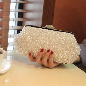 Vrouwen Parel Witte Schouder Handtas Clutch Wedding Bridal Party Prom Purse Avondtasje Bruids Accessoires Zilver Wraps