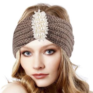 Bandeaux larges tricotés en perles pour femmes et filles, accessoires de cheveux faits à la main, couvre-chef d'automne et d'hiver, chauffe-oreilles élastique