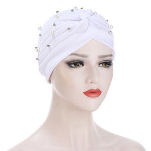Vrouwen parels kralen tulband hoed moslim hijab motorkap Indian cap head wrap casual chemo kanker twist skullies