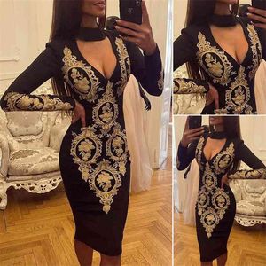 Femmes Crayon Robe Vente Sexy Dames À Manches Longues Profonde Col En V Imprimer Moulante Casual Club Soirée Élégante Vêtements De Mode 210522