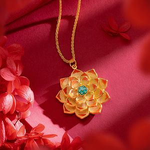 Damen-Anhängerkette, große Lotusblume, echte 18-karätige Goldfarbe, hübscher Modeschmuck, Geschenk