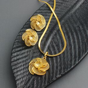 Vrouwen hanger oorbellen in het Midden -Oosten Afrika solide 18k geel goud gevuld echte mode bruiloft dame sieraden cadeau