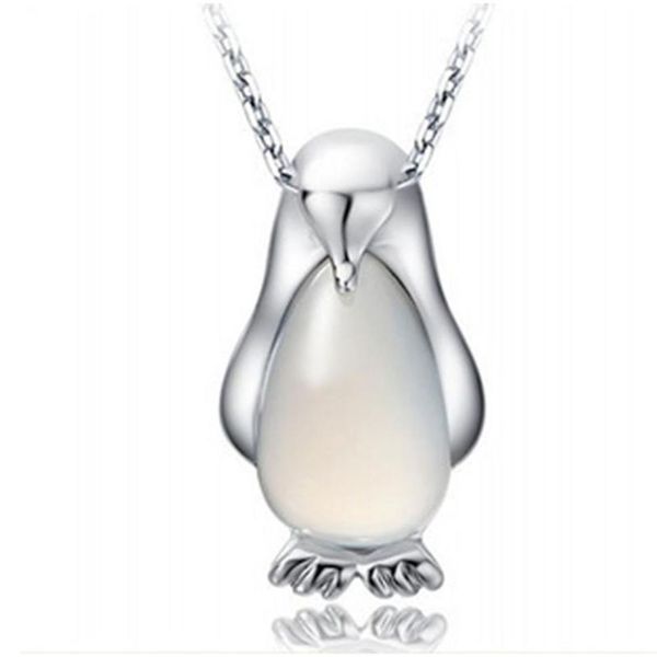 Collier avec pendentif en forme d'animal pingouin pour femmes, breloques plaquées argent, opale, bijoux Vintage pour filles, cadeau 265G