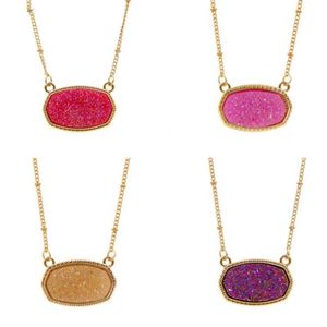 Dames hanglagers kettingen hars ovale druzy ketting goud kleur keten drusy hexagon stijl luxe designer merk ketting dame bruiloft sieraden cadeau