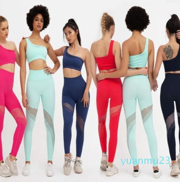 Ensemble de Yoga pour femmes, sans couture, bonnets amovibles, sangle d'épaule unique, soutien-gorge de Fitness, slim, Legging Long