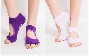 Femmes Pilates cinq orteils 100% coton orteils chaussettes anti-dérapant Yoga chaussettes mélange couleur demi orteil conception cou-de-pied l'ouverture