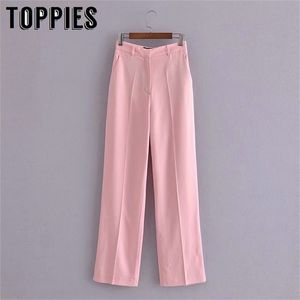 Vrouwen roze casual broek zachte brede broek pakken pantalonen 210421