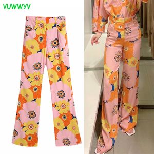 Femmes Rose Floral Print Pantalon Taille Haute Large Jambe Baggy Femme Mode d'été Y2K Pantalon Streetwear pour femme 210430