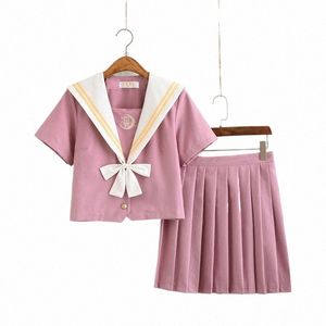 Femmes Rose JK High School Class Sailor Costume Uniforme Filles Preppy Style Party Spectacles Costumes Court Top Taille Haute Jupe Plissée Y6oH #