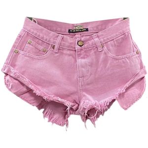 Vrouwen roze lage taille gat gescheurd gepersonaliseerde taille denim shorts jeans wide been broek 240415