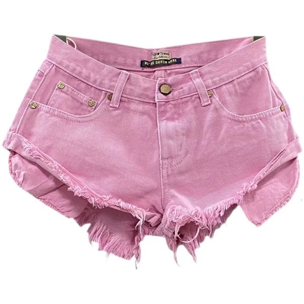 Femmes Pink Low Taist Hole Ripped Personnalised Raise Denim Shorts Jeans Pantalons de jambe large 240415