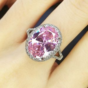 Mujeres rosa circón tamaño grande anillo de bodas geométrico estilo europeo y americano moda novia oro blanco plateado gema anillo de diamantes joyería del partido ajustable