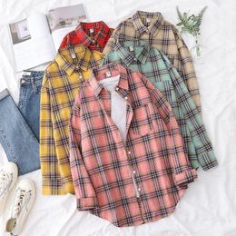 Femmes Plaid Blouse Mode Chic Chemise À Carreaux À Manches Longues Femme Casual Imprimer Chemises Automne Hiver Lâche Coton Tops Blusas 210317