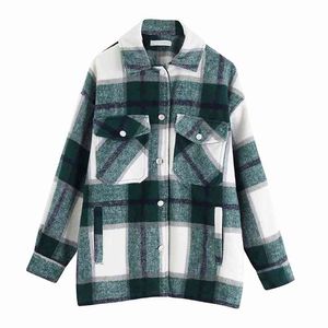 Vrouwen Plaid Jassen Jas Elegante Dames Turn Collar Wol Blend Jassen Lange Mouw Herfst Winter Warm Jassen Vrouwelijke Uitloper 210518